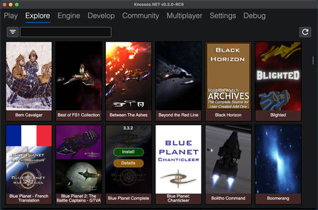 Screenshot of the Explore tab in Knossos